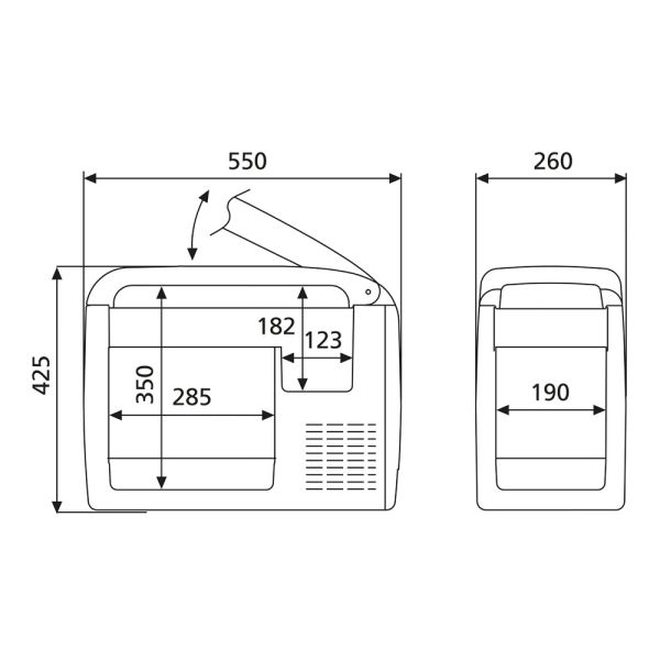 Medidas de Nevera 23 litros con Compresor Dometic