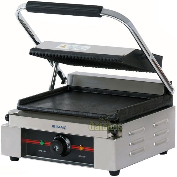 Plancha-Grill Profesional. Base Lisa y tapa Ranurada