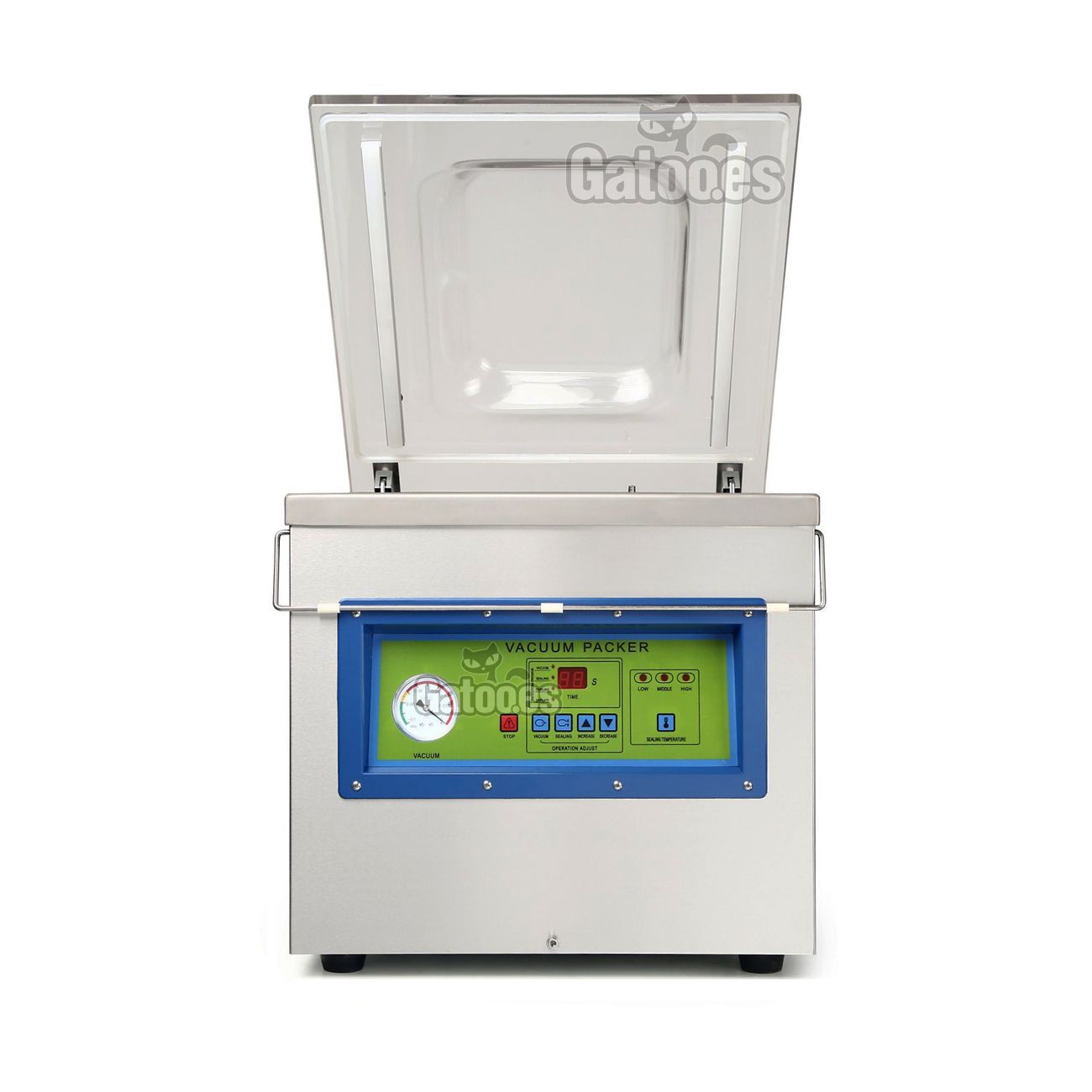 Frontal de la Envasadora de Vacío Profesional de Campana EV402. 2 Barras Sellado 40 cm.