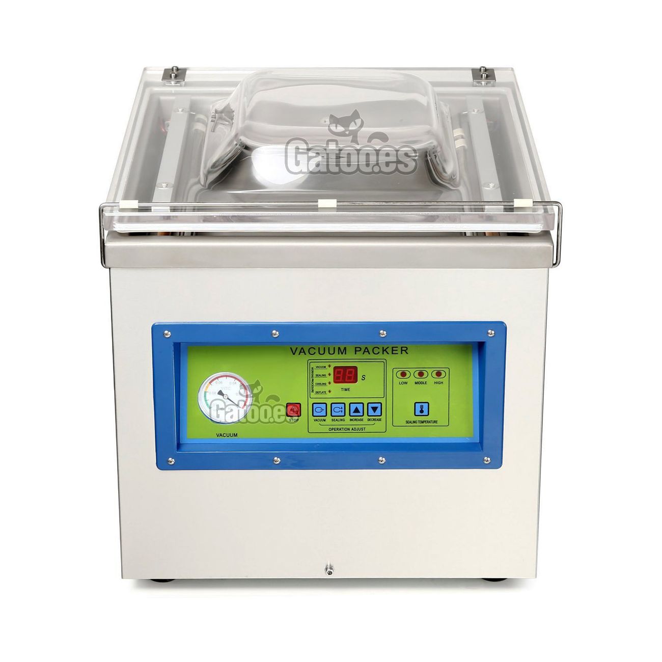 Vista cerrada de la Envasadora de Vacío Profesional de Campana EV402. 2 Barras Sellado 40 cm.