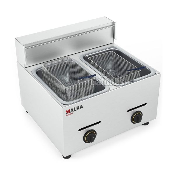 Vista superior Freidora a Gas Doble 7+7 Litros Profesional Malka (OUTLET Reacondicionado)