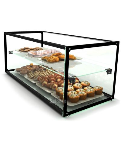 Vista lateral de la Vitrina Expositora Neutra Sayl Recta con Estante