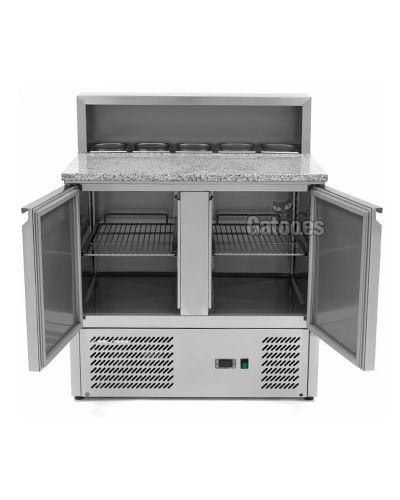 Mesa Refrigerada para Pizza de Granito, 5 cubetas GN1/6. Ancho 90 cm. 2 puertas