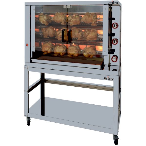 Asador de Pollos a Gas con 3 Espadas AVG3 con Soporte con ruedas