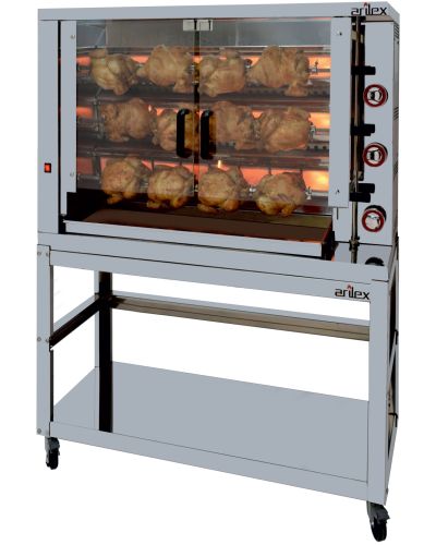 Asador de Pollos a Gas con 3 Espadas AVG3 con Soporte con ruedas
