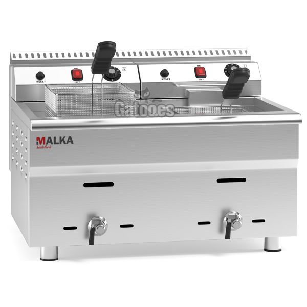 Vista frontal Freidora a Gas Profesional doble 34 Litros (17+17) Malka (OUTLET Reacondicionado)