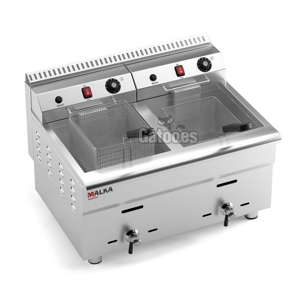 Vista superior Freidora a Gas Profesional doble 34 Litros (17+17) Malka (OUTLET Reacondicionado)