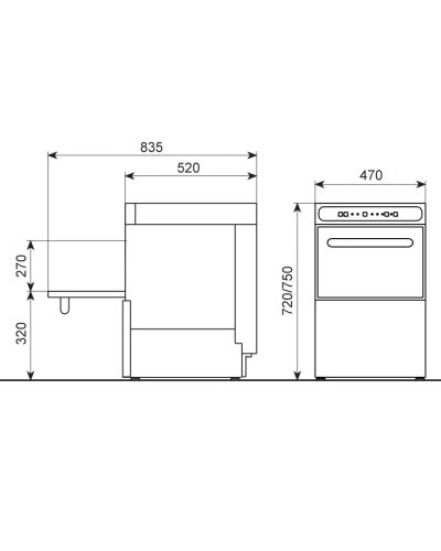 Medidas Lavavajillas Industrial LVC40. Cesta de 40x40