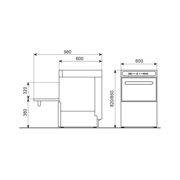 Medidas Lavavajillas Industrial LVC50. Cesta de 50x50