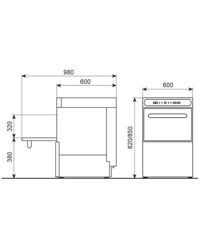 Medidas Lavavajillas Industrial LVC50. Cesta de 50x50