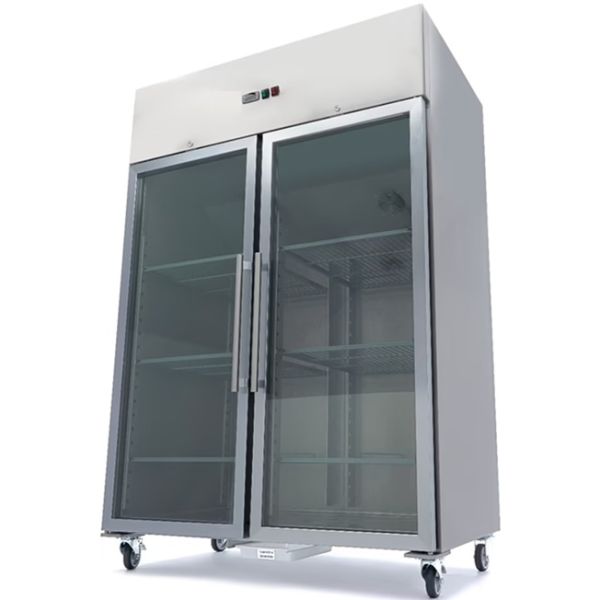 Congelador Vertical Profesional Doble Lux 1.200 Litros Inox. Con 2 Puertas Cristal. Con Bandejas GN 2/1. Alto 200 cm.