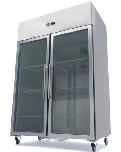 Congelador Vertical Profesional Doble Lux 1.200 Litros Inox. Con 2 Puertas Cristal. Con Bandejas GN 2/1. Alto 200 cm.