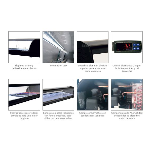 Detalles de la Vitrina Refrigerada Tapas Lisa. 6 Cubetas VRL6