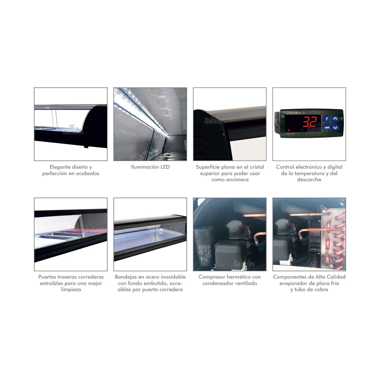 Detalles de la Vitrina Refrigerada Tapas Lisa. 6 Cubetas VRL6