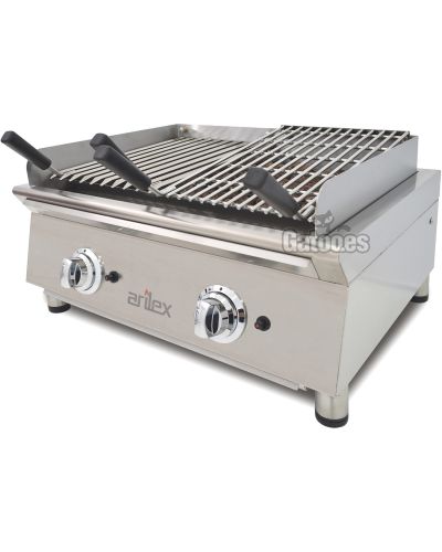 Parrilla Vasca de Gas 70 cm con Piedra Volcánica, Peto levantado