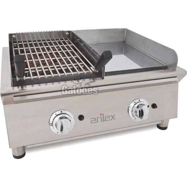 FryTop y Parrilla a Gas GRB70. Ancho 67 cm. Con Parrilla de Varillas Inox