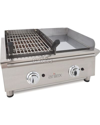 FryTop y Parrilla a Gas GRB70. Ancho 67 cm. Con Parrilla de Varillas Inox