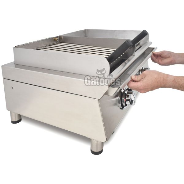 FryTop y Parrilla a Gas GRB100. Ancho 100 cm. Vista lateral