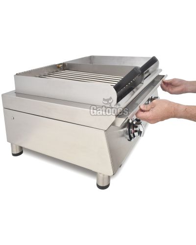 FryTop y Parrilla a Gas GRB100. Ancho 100 cm. Vista lateral